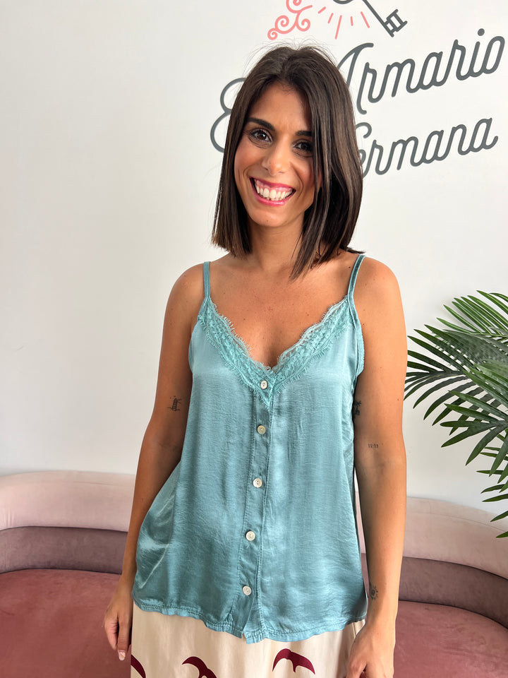 Top Lana turquesa