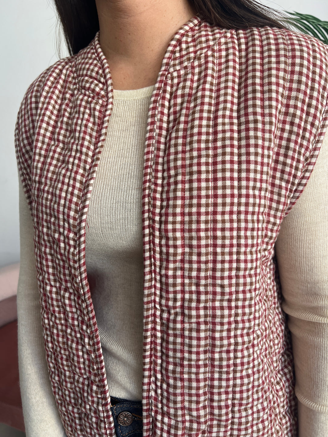 Chaleco Vichy burdeos