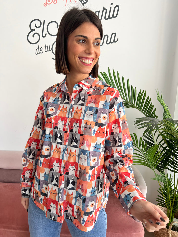Camisa Gatos Cuadros