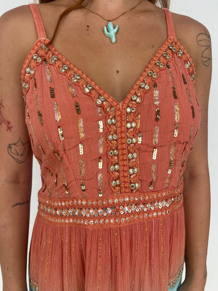 Vestido Habana coral y azul