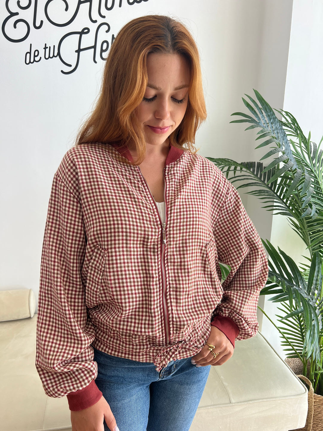 Chaqueta Cuadros teja