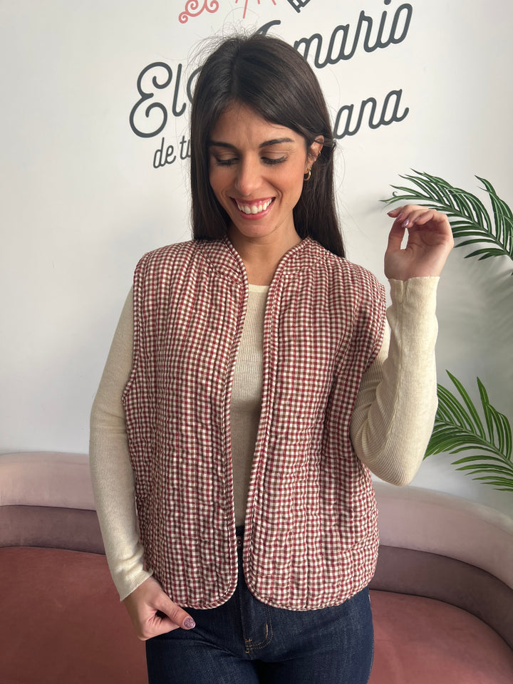 Chaleco Vichy burdeos