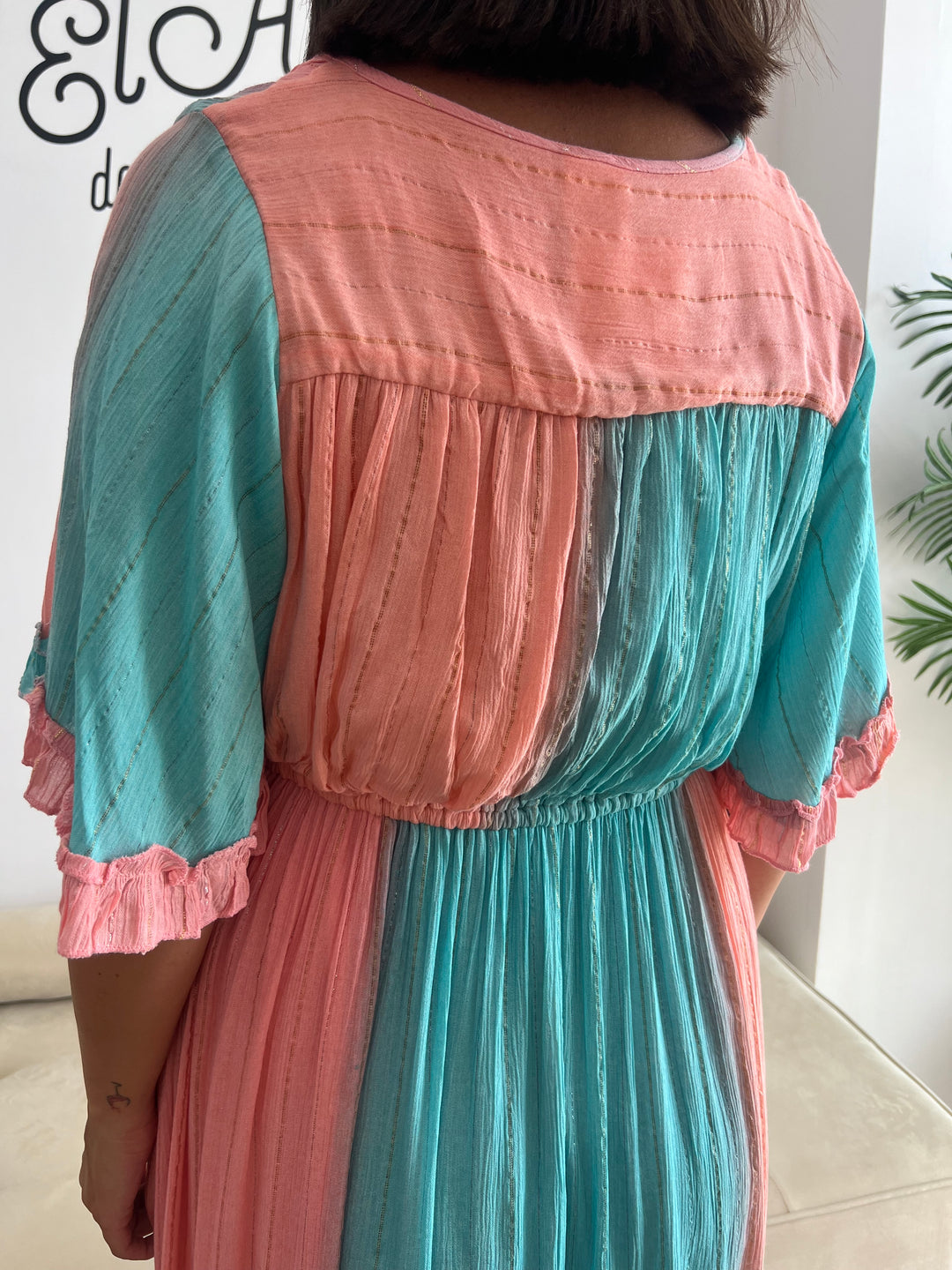 Vestido Manacor turquesa y coral