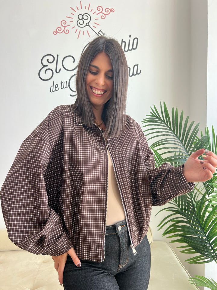 Chaqueta Vichy Bomber marrón