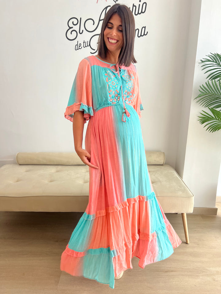 Vestido Manacor turquesa y coral