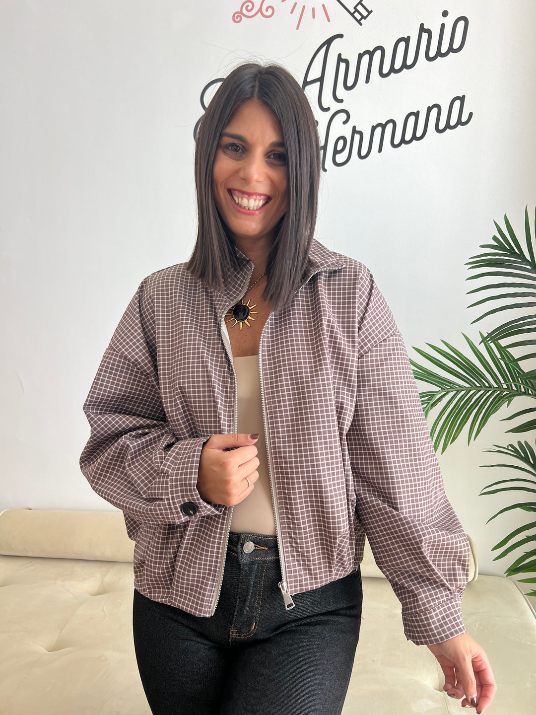 Chaqueta Vichy Bomber moka
