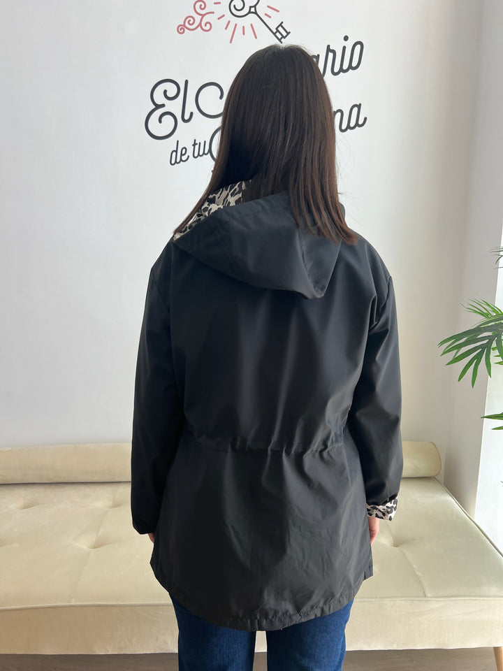 Chaqueta Reversible Leopardo negro