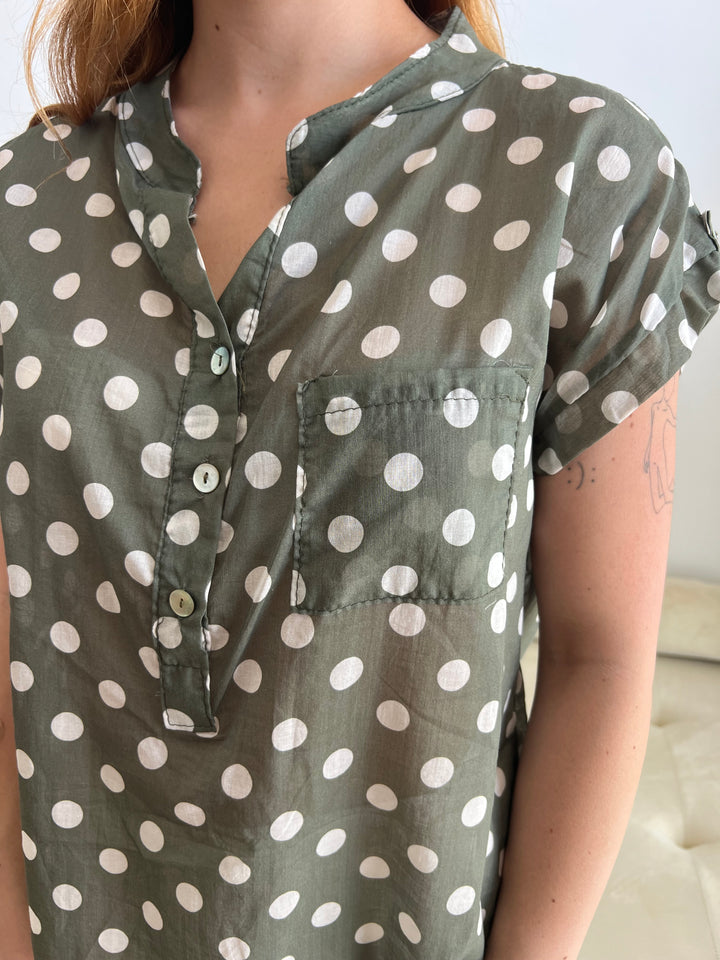 Blusa Lunares bolsillo verde militar