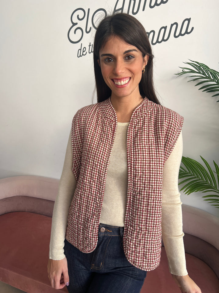 Chaleco Vichy burdeos