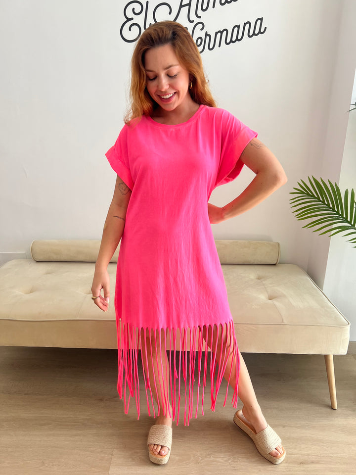 Vestido Flecos fucsia
