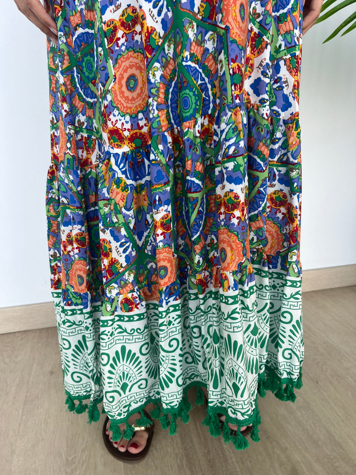 Vestido Davinia azul y verde
