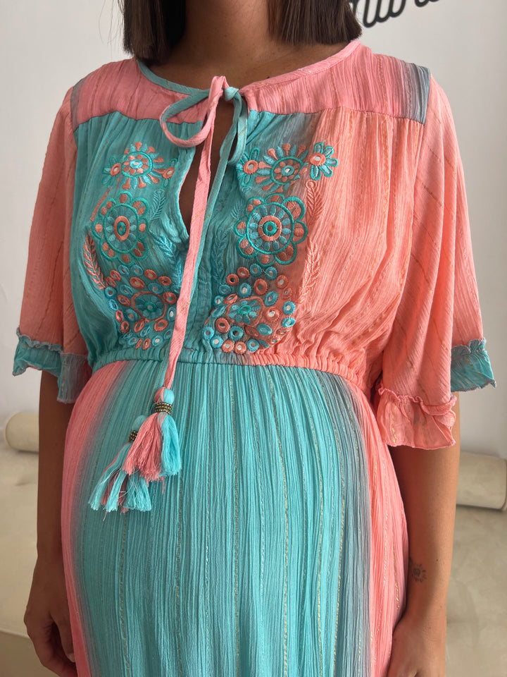 Vestido Manacor turquesa y coral