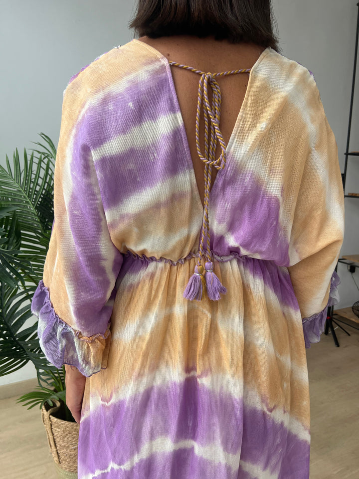 Vestido Ariana amarillo y morado