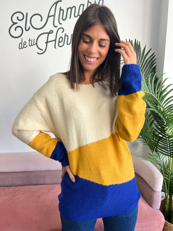 Jersey Chabeli azul y mostaza