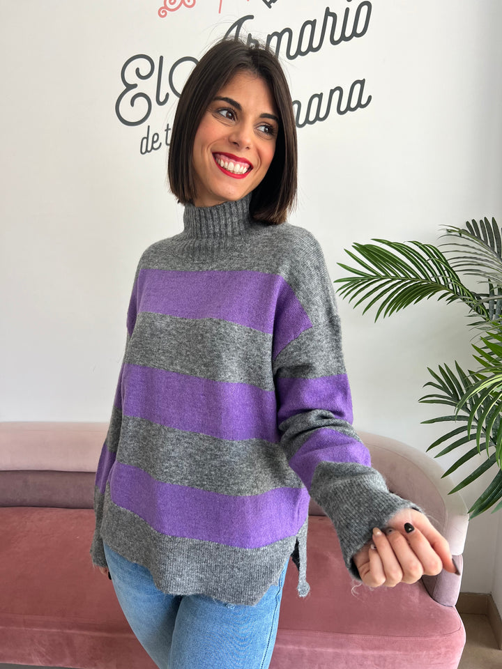 Jersey Ingrid gris y morado