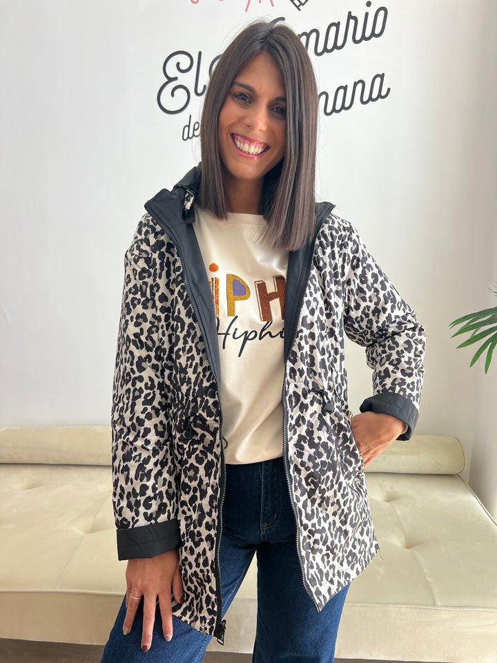 Chaqueta Reversible Leopardo negro