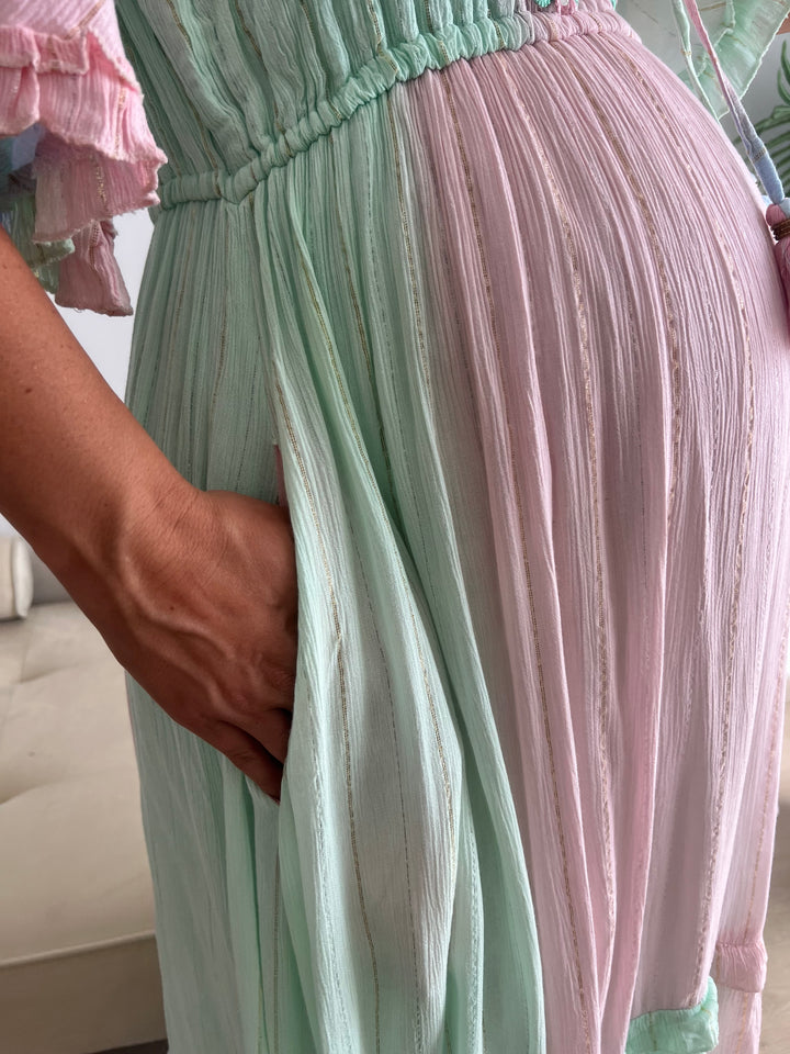 Vestido Manacor celeste y rosa