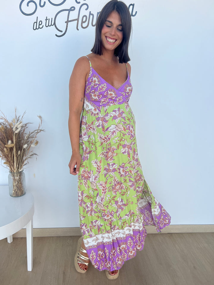 Vestido Esther verde y morado