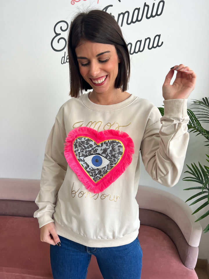 Sudadera Bonjour beige