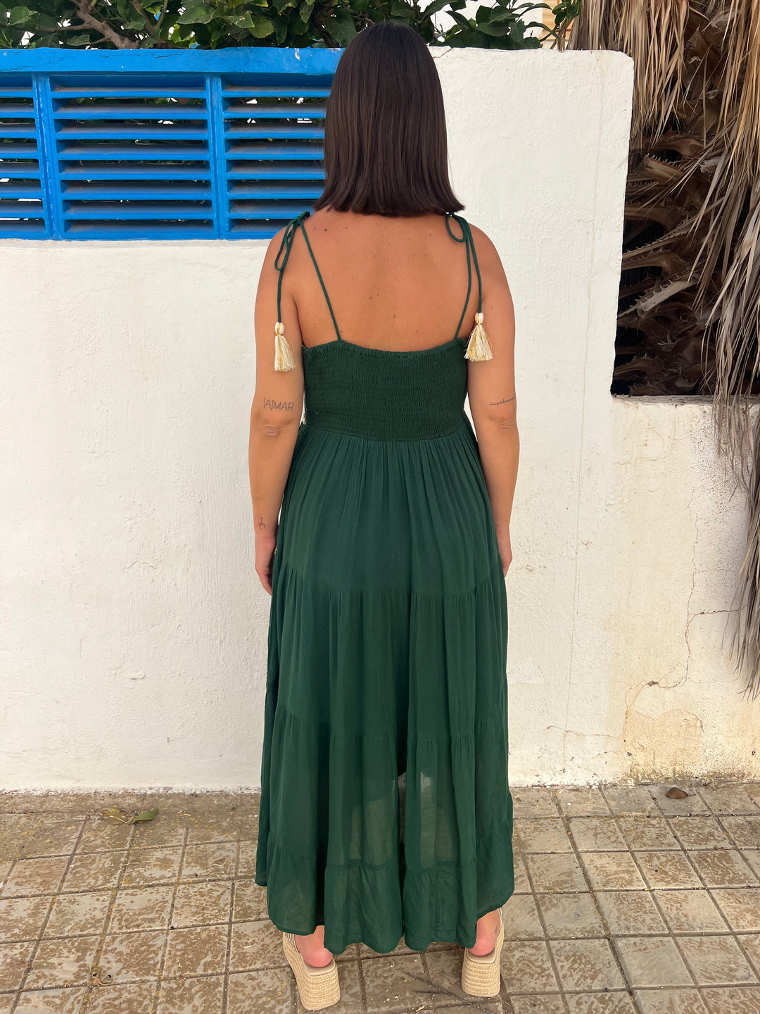 Vestido Boho verde oscuro