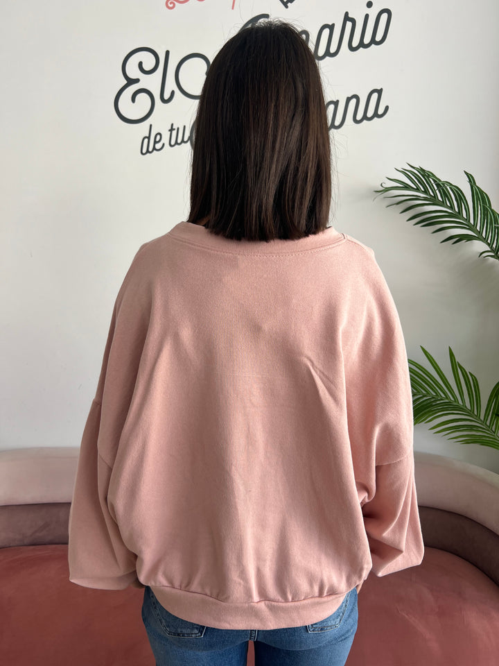 Sudadera Flores relieve rosa