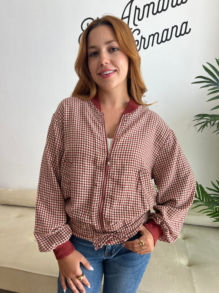 Chaqueta Cuadros teja