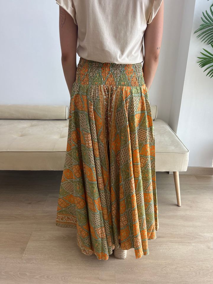 Pantalón India verde y naranja