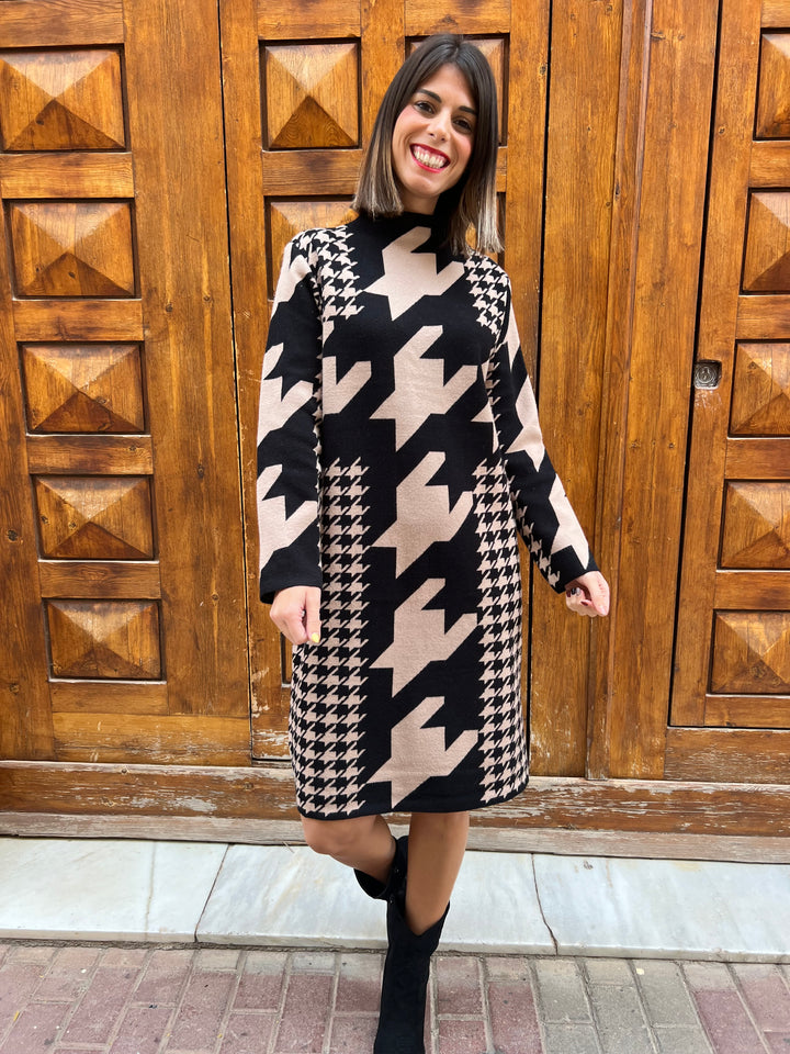 Vestido Pata Gallo negro-beige