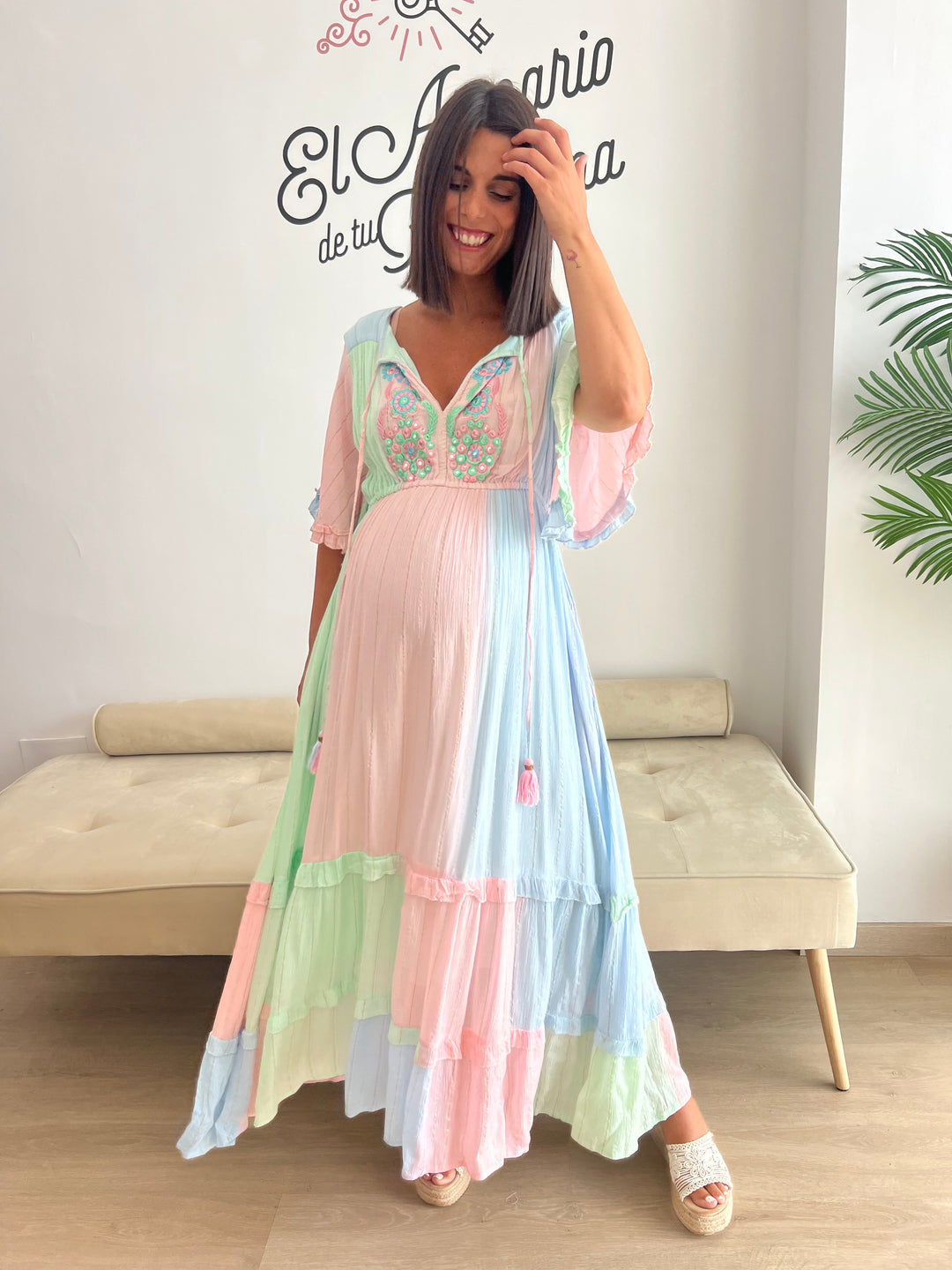 Vestido Manacor celeste y rosa