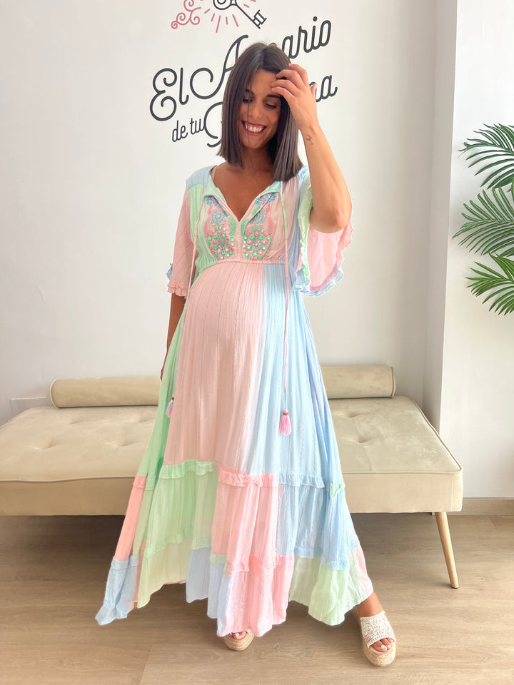Vestido Manacor celeste y rosa