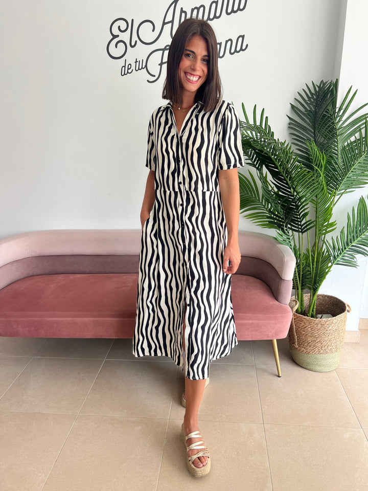 Vestido Puri beige bolsillos