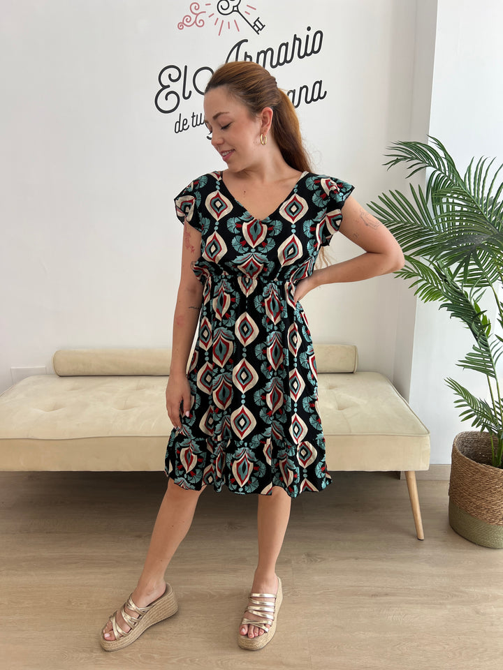 Vestido Nerea negro y turquesa