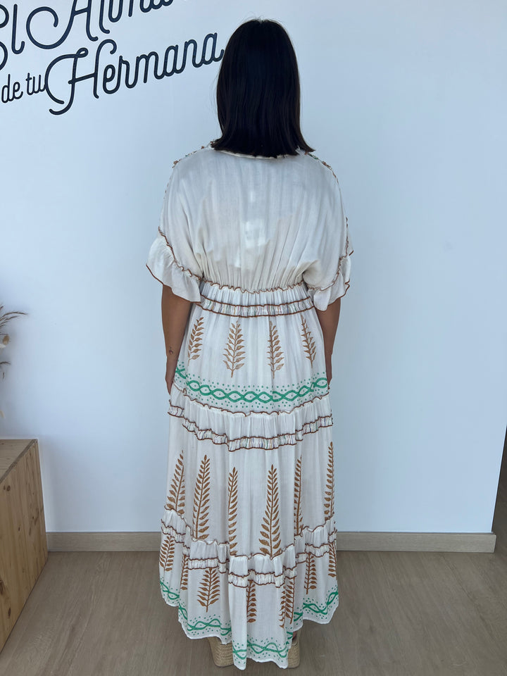 Vestido Mahira marrón y verde oscuro