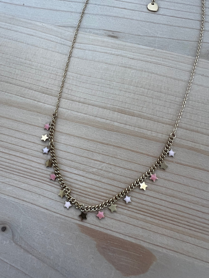 Collar multi stars rosa(acero)
