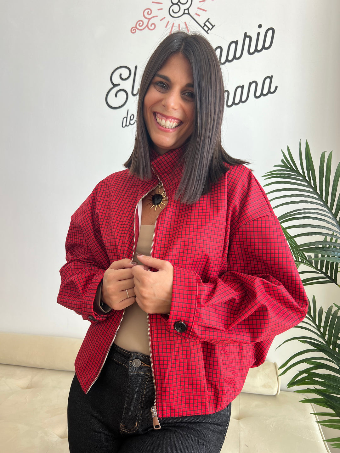 Chaqueta Vichy Bomber rojo