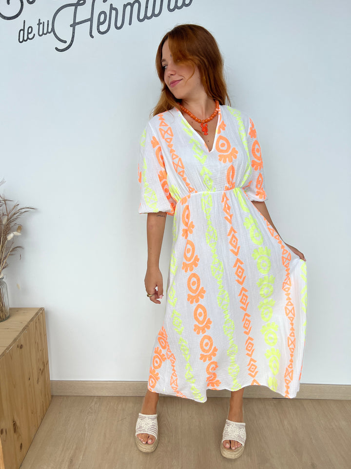 Vestido Kalea amarillo y naranja