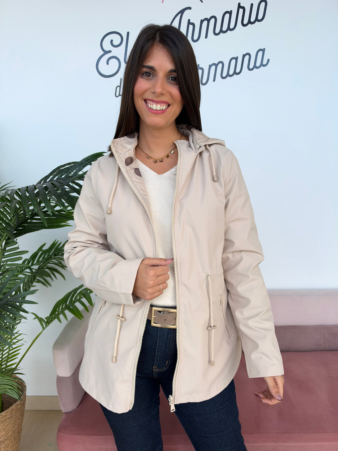 Chaqueta reversible Lunares beige