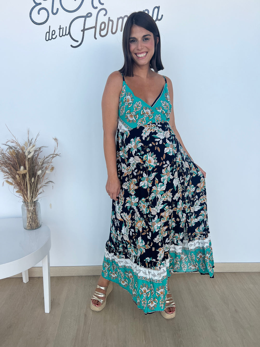 Vestido Esther turquesa y azul marino
