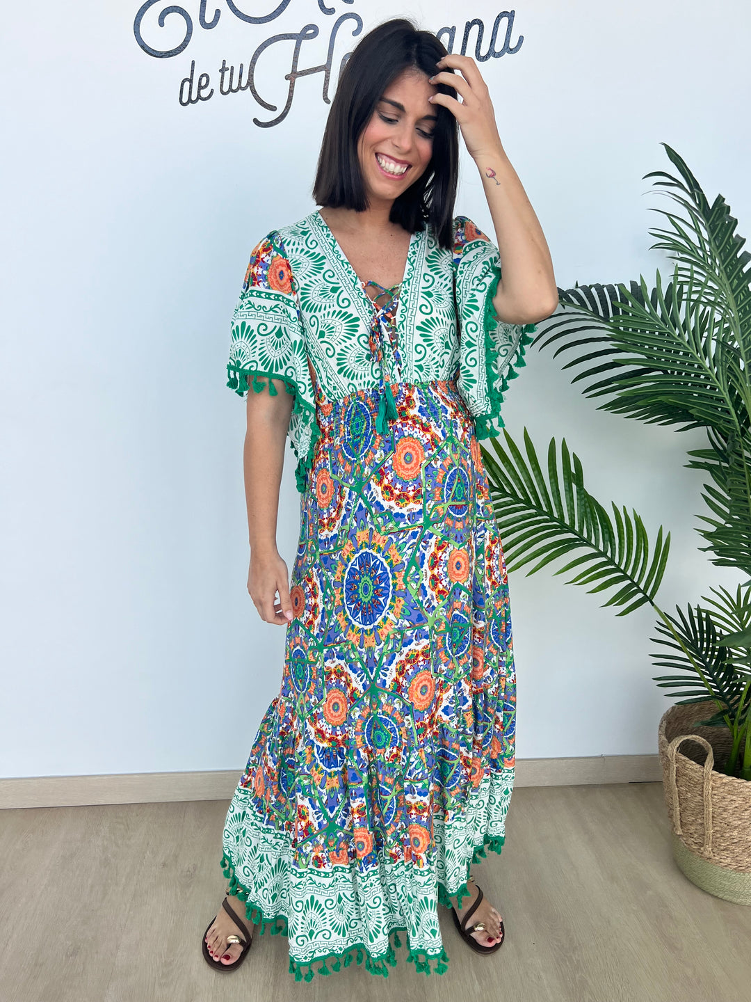 Vestido Davinia azul y verde