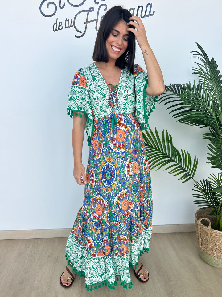 Vestido Davinia azul y verde