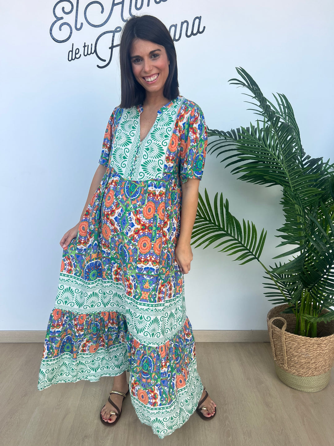 Vestido Azucena azul y verde