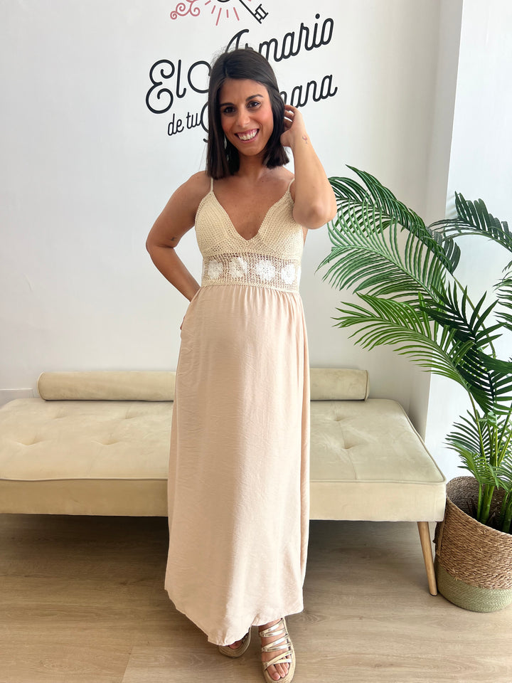 Vestido Flor beige