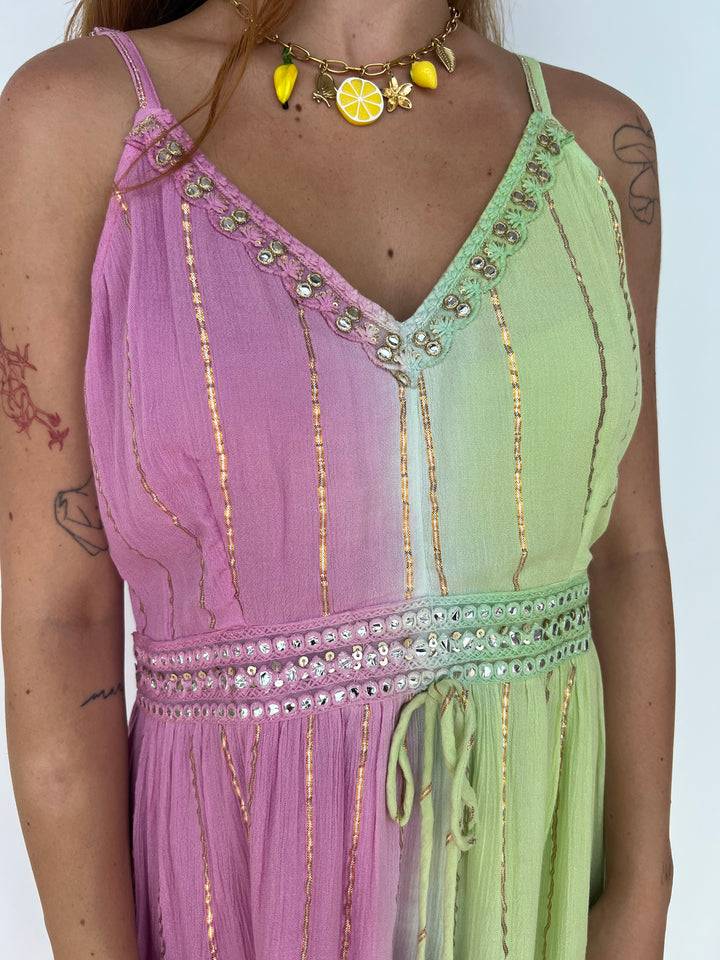 Vestido Tulum rosa y pistacho