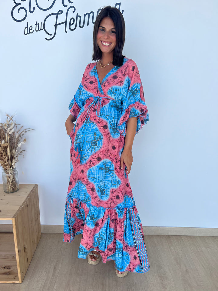 Vestido Kiran coral y azul