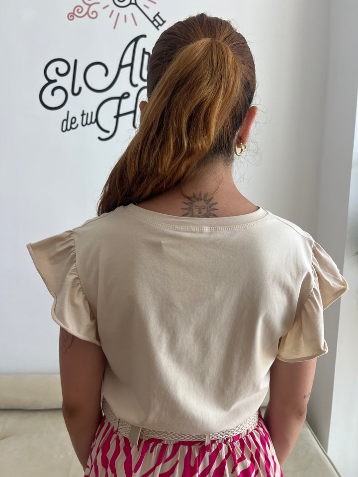 Camiseta Volante beige