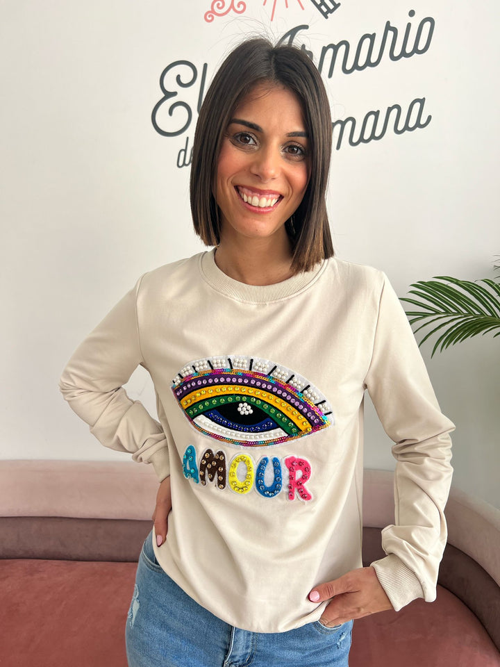 Sudadera Ojo beige